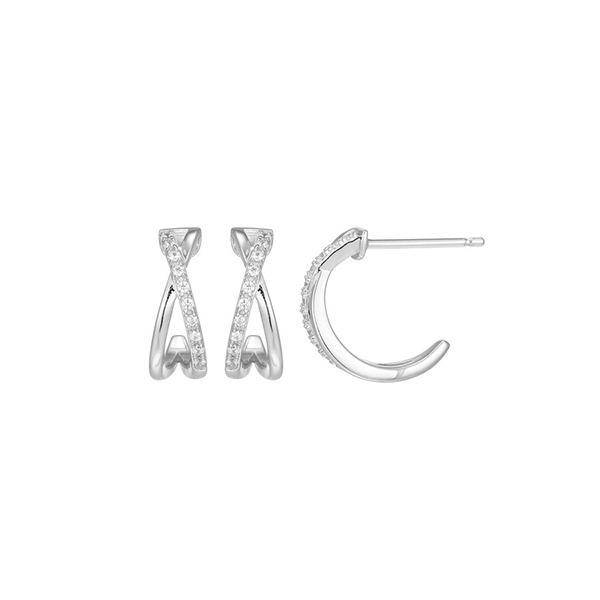 CJ Monte sterling silver lab-created diamond Criss Cross half hoop earrings