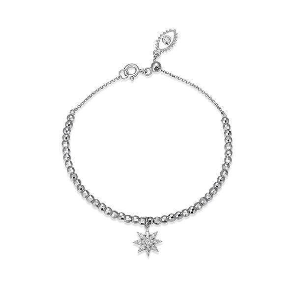 Goddess Diamondlite Cubic Zirconia Star Charm Adjustable Bead Bracelet - Silver
