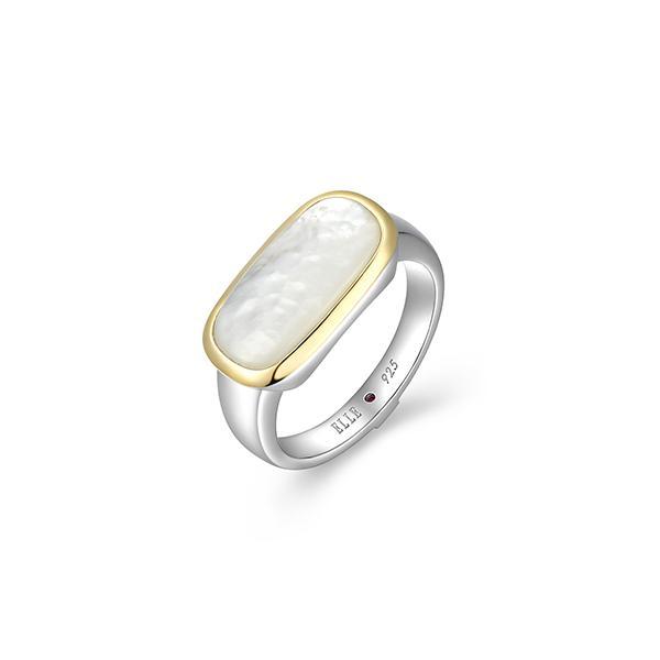 RR4LAHWA9-W-7 Sterling Silver ALLUIRE White Mother of Pearl Cushion Two Tone Ring Size 7
