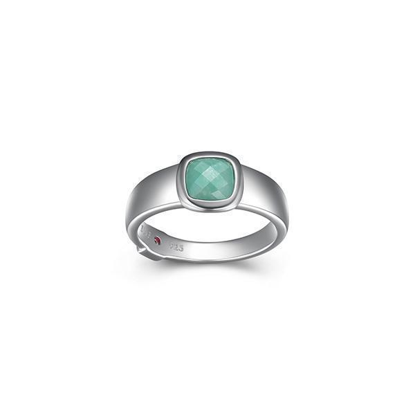 RR4LAGD-W-7 "Mirage" Cushion Cut Amazonite Bezel Set Ring - Silver