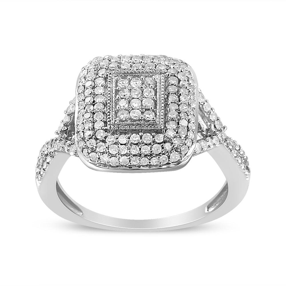 .925 Sterling Silver 1/2 Cttw Round-Cut Diamond Cluster Cushion Ring (I-J , I1-I2) Ring Size-6.0