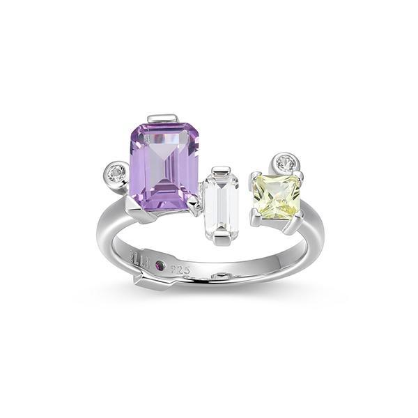 RR4LAJX49-W-8 Sterling Silver PUZZLE Multi Color Created Sapphire and White Alexandrite Ring Size 8
