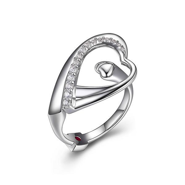 RR4LAAS00-W-7 Sterling Silver AMOUR 3A Cubic Zirconia Open Heart Ring Size 7