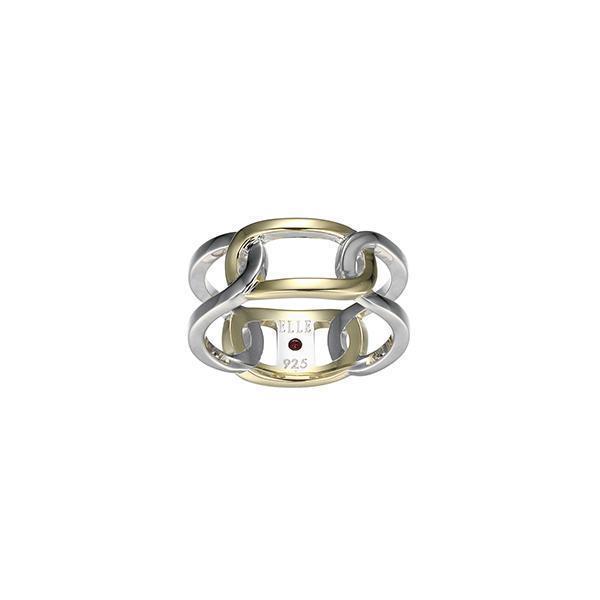 RR4LAGK-2T-7 "Parallel" Two-tone Sterling Silver Open Oblong Link Ring - Silver