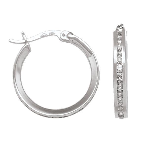 10K Silver Cubic Zirconia Hoop Earrings - 10KW