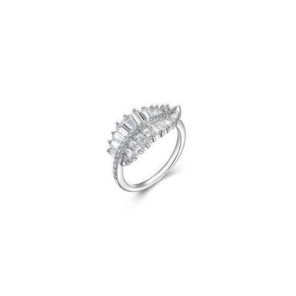 Diamondlite Cubic Zirconia Baguette Leaf Ring - Silver - Size 8
