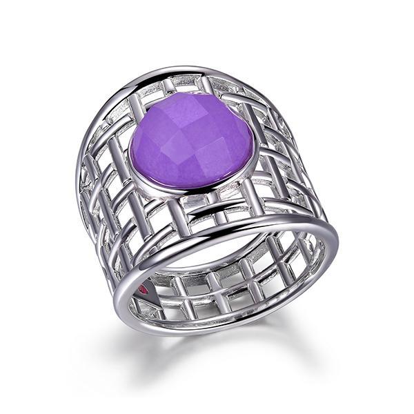 RR4LA4997-W-9 Sterling Silver SECRET GARDEN Purple Quartz Wide Basket Weave Ring Size 9