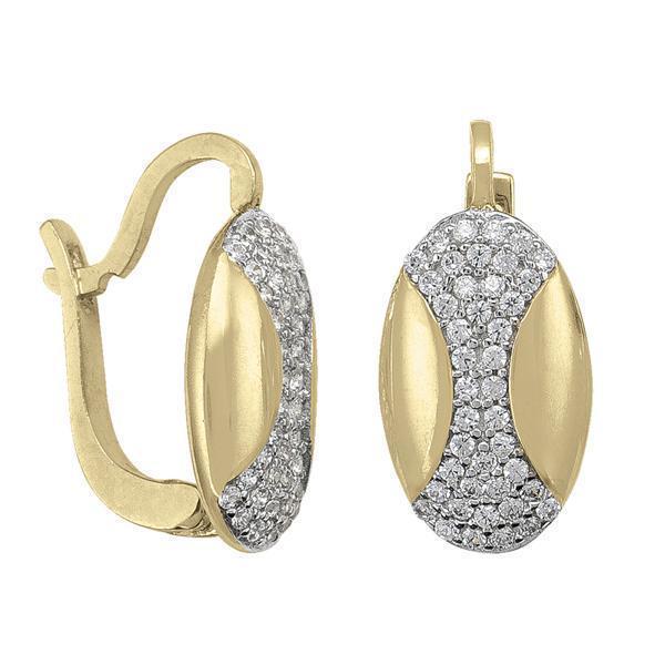 10K Gold Cubic Zirconia Oval Shaped Hoop Earrings - 10KY