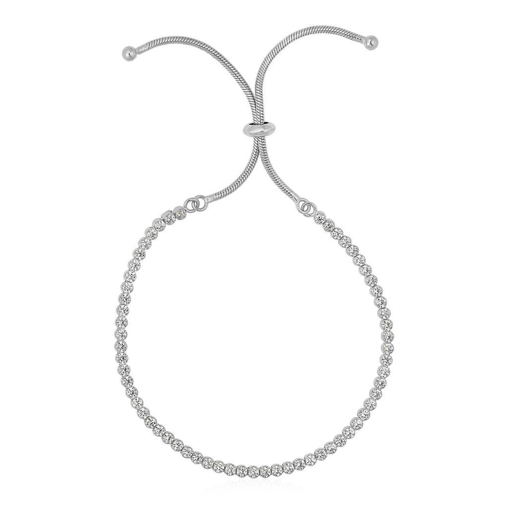 Adjustable Tennis Style Bracelet with Cubic Zirconia in Sterling Silver - Silver
