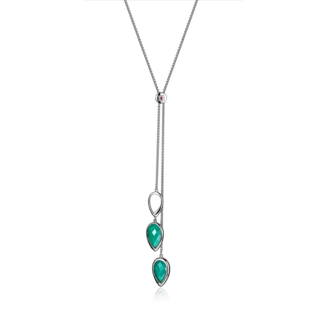 NR0LB86-W Blink Checkerboard Pear Shaped Green Chrysoprase Necklace