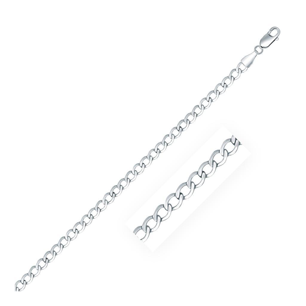 Rhodium Plated 3.7mm Sterling Silver Curb Style Chain (3.70 mm) - 16"