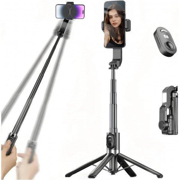 Professional Selfie Stick Tripod with LED Fill Light - 360deg Rotation Stabilizer Stand with Wireless Remote Q31 for Universal Cell Phones - Black