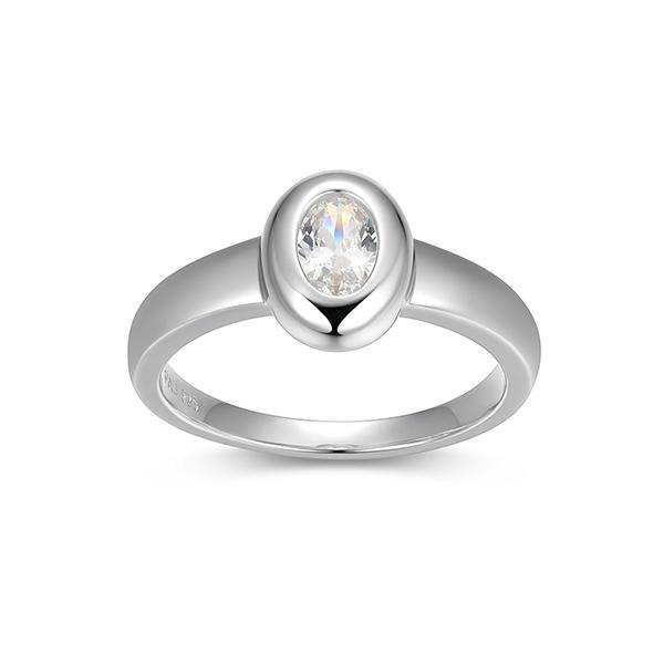 RR4ATC200-W-8 Sterling Silver Puffy Bezel Oval Diamondlite Cubic Zirconia Ring Size 8