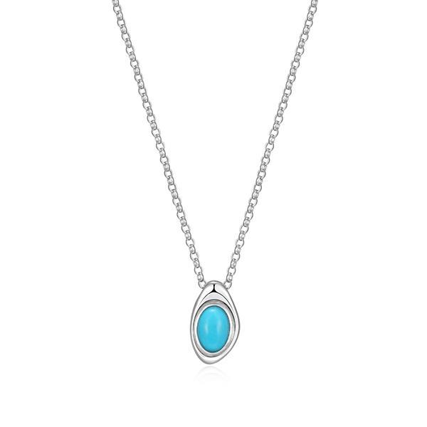 NR0LC0PFV-W-17 Sterling Silver OASIS Oval Turquoise Pendant Necklace Size 17