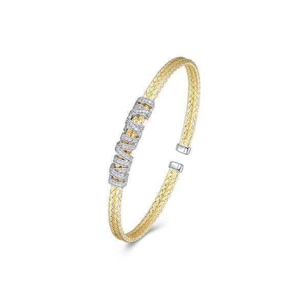 BS1Q170-2T Sterling Silver "Interlink" Woven Tube with CZ Cuff Bangle