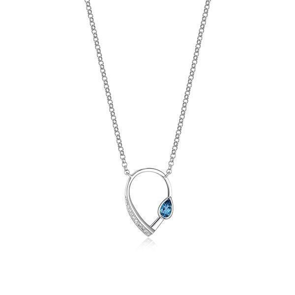 NR0LBR0-B "Swing" Pear Shape Necklace with Topaz and Pave Cubic Zirconia