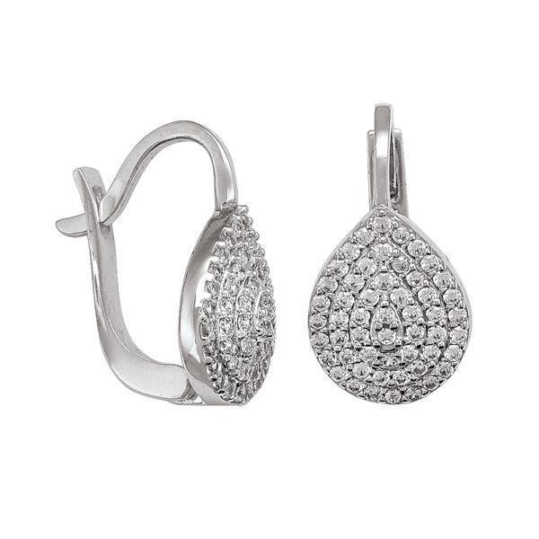 10K Silver Cubic Zirconia Water Drop Shaped Hoop Earrings - 10KW