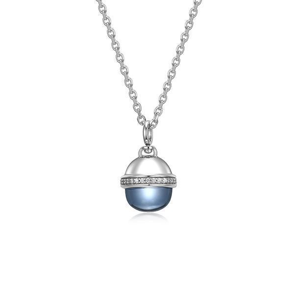 NR0LBYHB-W "Pivot" Synthetic Dark Blue Quartz & Cubic Zirconia Pendant Necklace