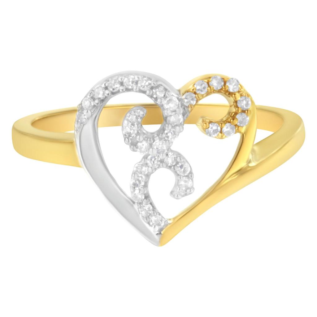 10K Two-Toned Gold Diamond Heart Shape Cluster Ring (1/6 Cttw, H-I Color, I1-I2 Clarity) Ring Size-7.0