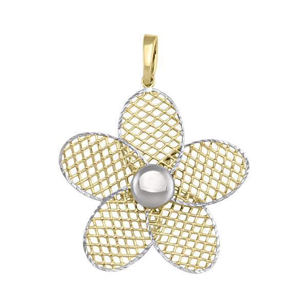 10K Gold and Silver Flower Shaped Pendant - 10K2T