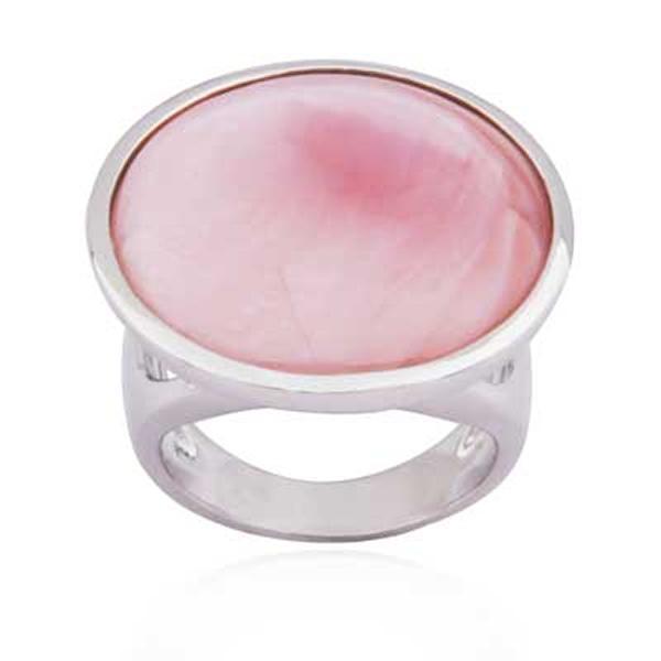 RR4L738AT-W-7 Sterling Silver HARMONY Pink Mother of Pearl Round Ring Size 7
