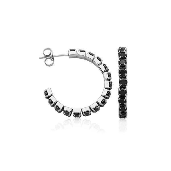 CJ Steelx 26mm Black CZ Hoop Earrings - Silver