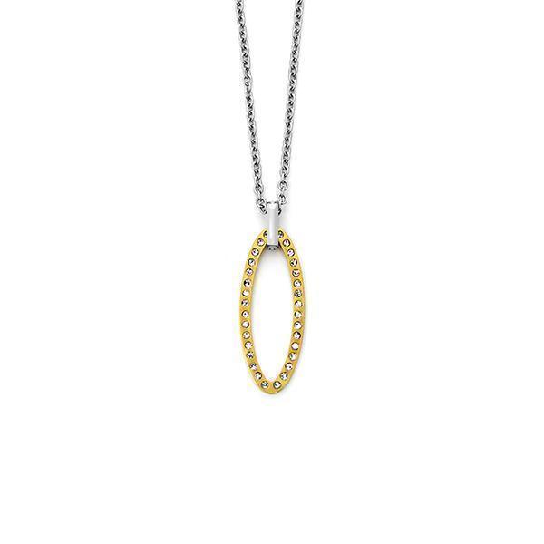 CJ Steelx Two Tone Stainless Steel Oval Crystal Necklace
