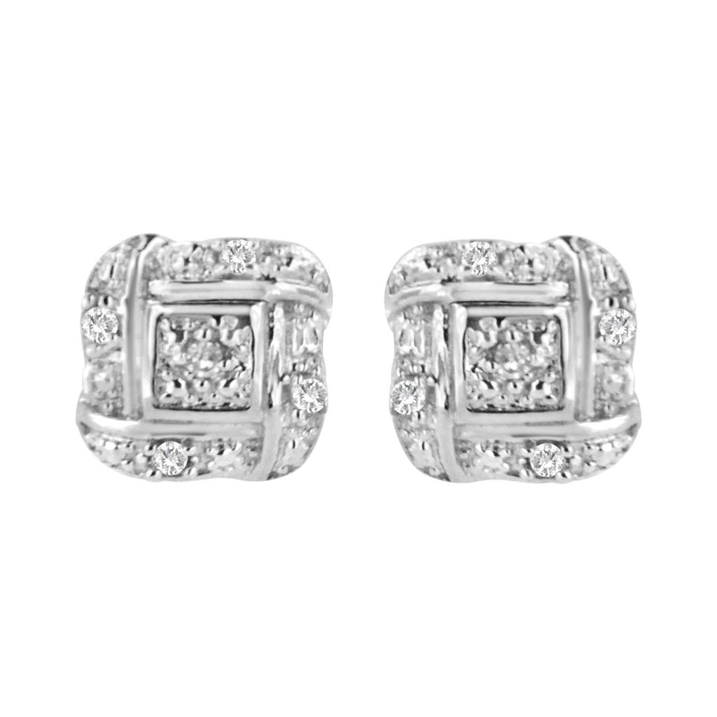 Sterling Silver Round Cut Diamond Square Stud Earrings (0.04 cttw, H-I Color, I2-I3 Clarity)