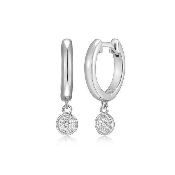 CJ Monte sterling silver labcreated diamond disk huggie earrings. 1/20 CT. T.W.
