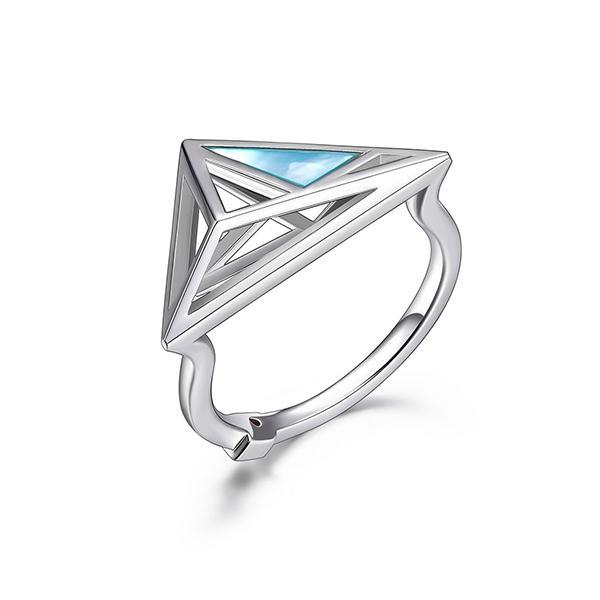 RR4LA7RBB-W-8 Sterling Silver Dyed Blue Mother of Pearl Triangle Ring Size 8