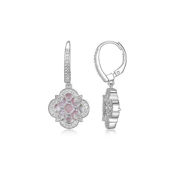 ER2Q08N-W Sterling Silver "Bliss" Mother of Pearl with CZ Clover Leverback Earrings