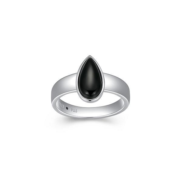 RR4LAGW27-W-8 Sterling Silver ETHEREAL DROPS Pear Shape Black Agate Ring Size 8