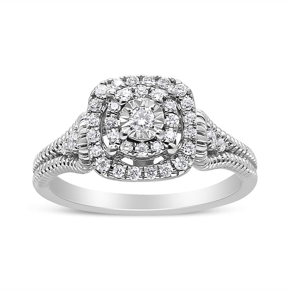.925 Sterling Silver 1/3 Cttw Miracle Set Round-Cut Diamond Cocktail Ring (H-I Color, I1-I2 Clarity) Ring Size-7.0