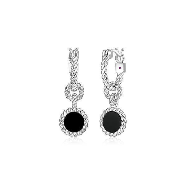 ER2LCLH-B "Nautical" 6mm Agate Drop with Rope Trim Hoop Earrings