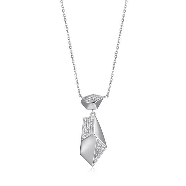 NR0LC0A00-W-17 Sterling Silver PEAK Polygon with Cubic Zirconia Pendant Necklace Size 17
