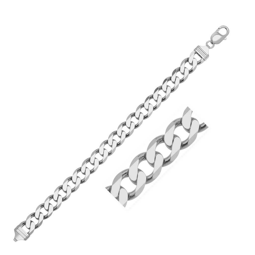 Rhodium Plated Sterling Silver Curb Style Chain (10.20 mm) -24"