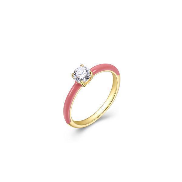 Cotton Candy Collection Round Diamondlite Cubic Zirconia Enamel Solitaire Ring- Dark Pink - Size 8