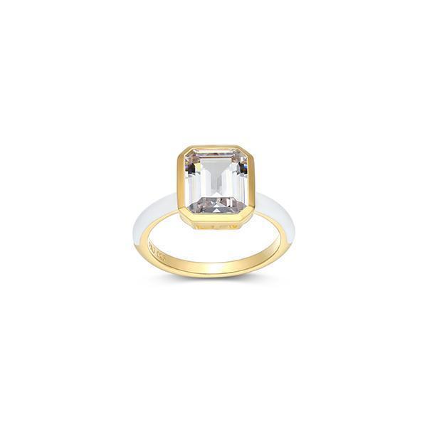 Cotton Candy Collection Emerald Diamondlite Cubic Zirconia Enamel Ring - White - Size 8