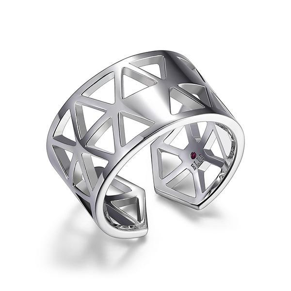 RR4LA9HA0-W-9 Sterling Silver Triangular Pattern Wide Open Ring. Size 9