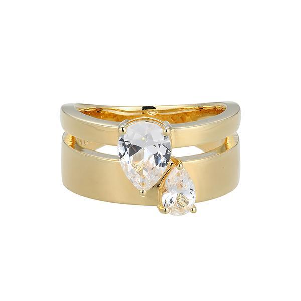 R34AT7B00-Y-9 Sterling Silver Cubic Zirconia Pear Shaped Two Stone Wide Band Ring Size 9