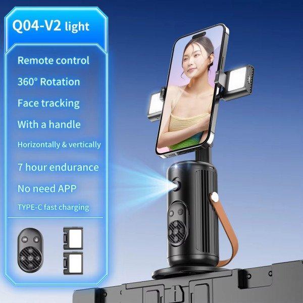 Auto Face Tracking Phone Holder Stand with Fill Light 360deg Rotation Smart Gimbal for Content Creation Q04 for Universal Cell Phones - Black