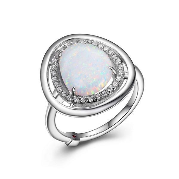 RR4LAAZ39-W-9 Sterling Silver HALO Created Opal Double Halo Ring Size 9