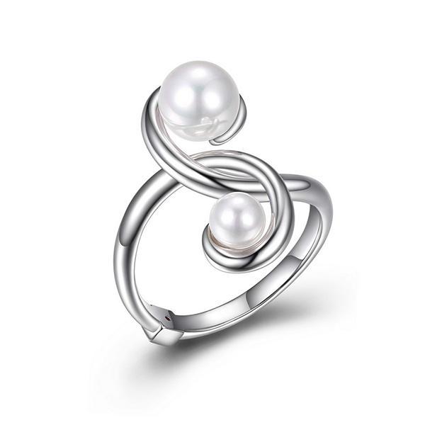 RR4LAB8BG-W-6 Sterling Silver PEARLS White Shell Pearl Bypass Ring Size 6
