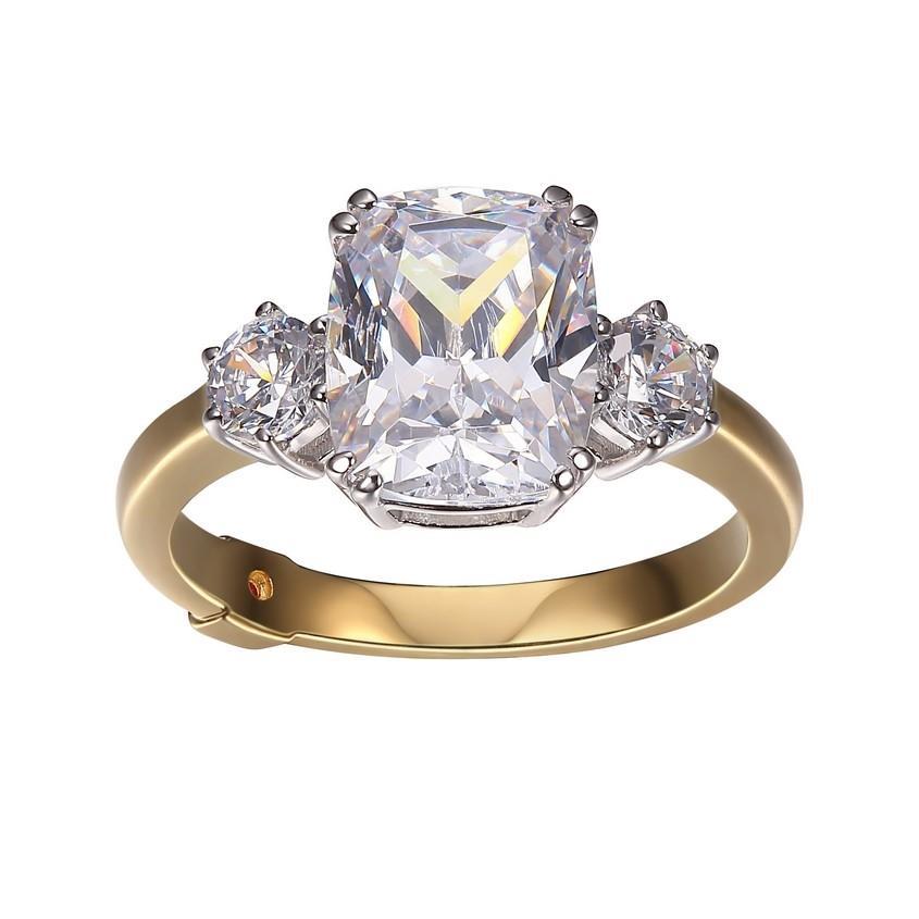 R34LA8C-2T-7 Royal Emerald Cushion Cut and Round Cubic Zirconia Trinity Ring Size 7