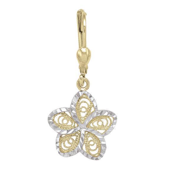 10K Gold and Silver Flower Shape Fashion Drop Earrings - 10K2T