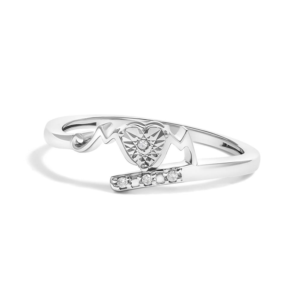 .925 Sterling Silver Diamond Accent "MOM" Heart Ring (J-K Color, I2-I3 Clarity) Ring Size-6.0
