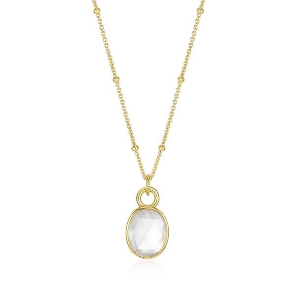 N30AD3LGV-Y-17 Sterling Silver Oval Mother of Pearl Crystal Doublet Necklace Size 17