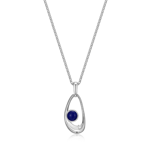 NR0LBW03-W Satelite Opal and Moissanite Kidney Shape Necklace