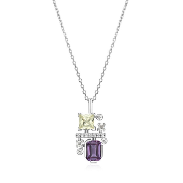 NR0LBZR4-W Puzzle Multi-Shape Created Sapphire Pendant Necklace