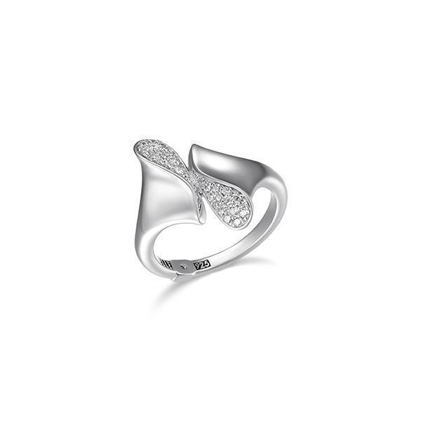 RR4LAF6-W-7 "Flamenco" Triangular with Cubic Zirconia By Pass Ring - Silver